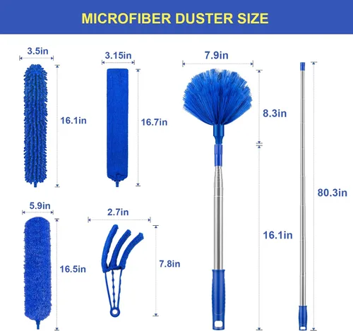 Vista 6 de Plumeros para limpieza, plumero Newliton con poste de extensión, plumero de microfibra para ventilador de techo y telarañas, plumero largo