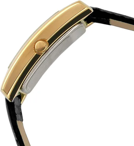 Vista 3 de Peugeot - Reloj clásico para mujer chapado en oro de 14 quilates, caja rectangular en forma de tanque con correa de cuero y esfera de fácil lectura