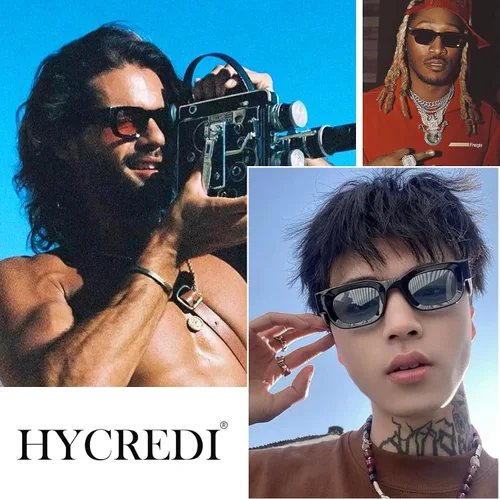 Vista 2 de Hycredi Gafas de sol rectangulares gruesas para mujeres y hombres, lentes de sol polarizados cuadrados gruesos y retro de los años 90, protección