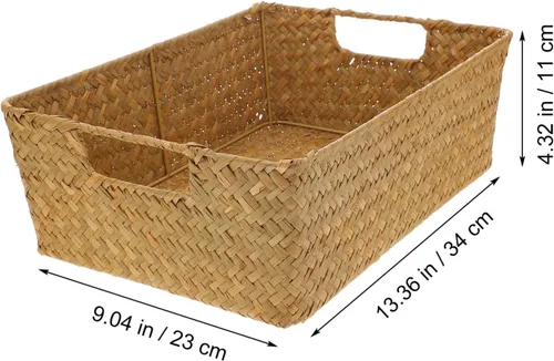 Vista 3 de DOITOOL Cestas tejidas para almacenamiento – Cestas de mimbre de pastos marinos con asa – Cestas de estante naturales cesta rectangular