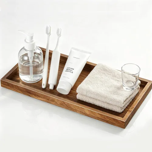 Vista 5 de Bandejas de madera de 11 pulgadas, bandeja de perfume de madera de granja, plato de decoración rústica para el hogar, almacenamiento de encimera