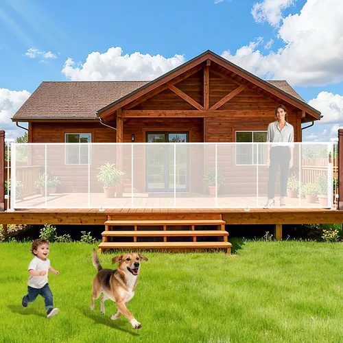 Vista 9 de Puerta retráctil para bebés de 120" extra ancha, puerta retráctil para perros de 41" de altura para escaleras, puertas, terrazas, puerta de malla