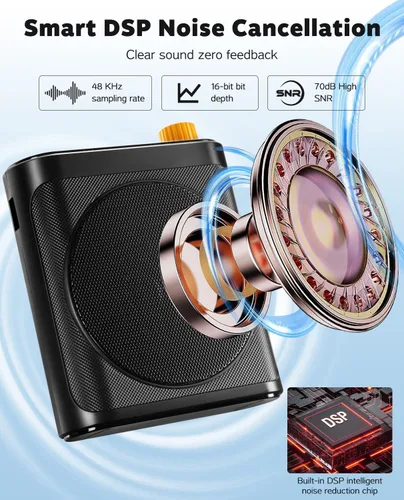 Vista 3 de Tearstone Amplificador de voz para profesores con micrófono de solapa magnético inalámbrico, altavoz recargable portátil Bluetooth, 2 micrófonos