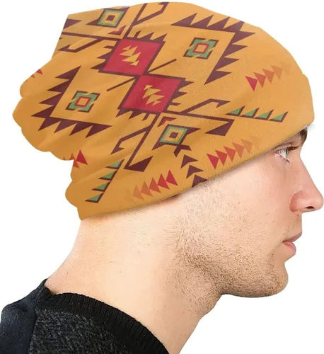 Vista 5 de Gorras de gorro nativo del suroeste americano, indio azteca azteca, suéter de punto de calavera, gorro de invierno y verano cálido