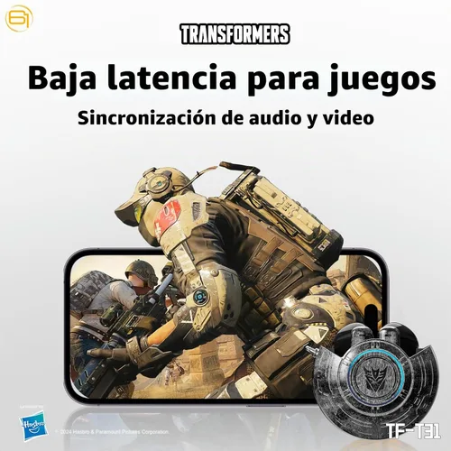 Vista 6 de Transformers Auriculares T31, auriculares inalámbricos Bluetooth para juegos con micrófono, auriculares de baja latencia en los oídos, cancelación