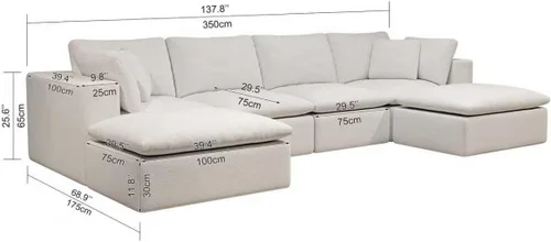 Vista 3 de 108.3x68.9 Inch Modular Sectional Sofa Seat, Upholstered Compressed Couch for Living Room Bedroom Apartment, No Assembly Required, 4PC Free