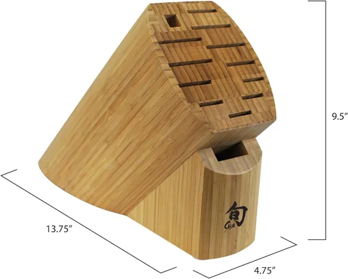 Vista 2 de Shun Bloque ovalado de bambú para cuchillos, soporte grande para cuchillos de 13 ranuras, hecho de bambú auténtico, almacenamiento de cocina
