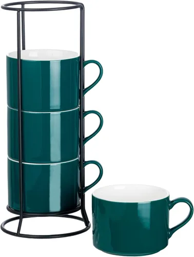 Vista 12 de Juego de 4 tazas de café apilables de 10 onzas con soporte de Negro