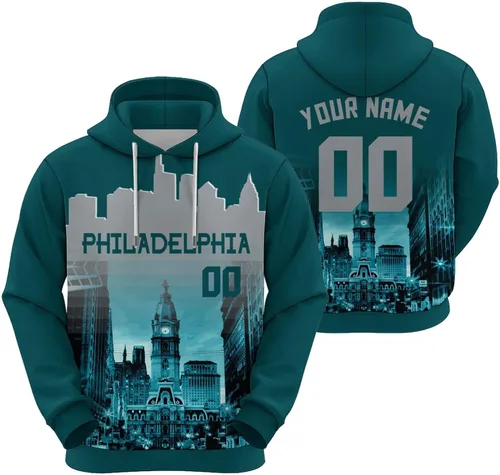 Vista 21 de Custom Football Hoodies City Night Skyline Personalized Sweatshirt Name Number Fan Gift Pullover for Men Women Youth