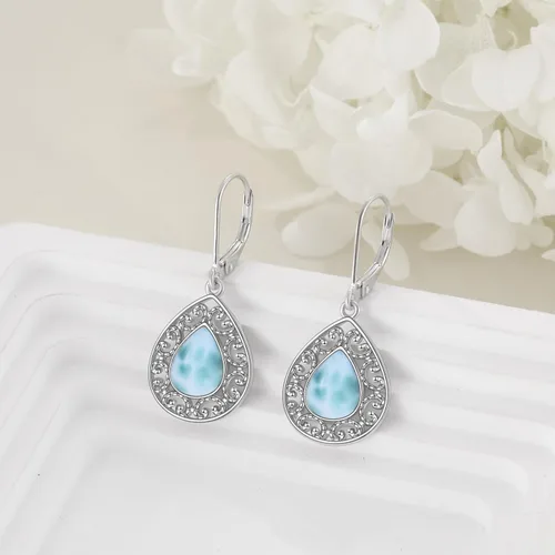 Vista 35 de Aretes colgantes con forma de lágrima de filigrana de piedra lunar de plata de ley 925 con cierre de palanca para mujer, regalos de joyería