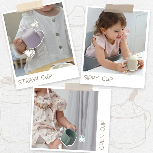 Vista 4 de Moonkie Vasos pequeños para bebés Taza abierta de silicona para bebés + taza para bebés Juego de tazas de entrenamiento para bebés de 4 meses