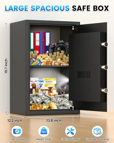Vista 3 de Caja de seguridad ignífuga, caja fuerte para uso doméstico a prueba de fuego y agua, caja fuerte de seguridad grande de 1.9 pies cúbicos con teclado