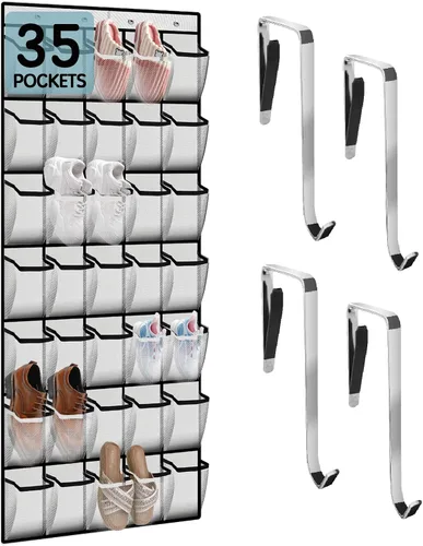 Vista 15 de Kotkn Organizador de 10 niveles sobre la puerta - Estante de almacenamiento colgante resistente con tela Oxford, sostiene más de 20 pares