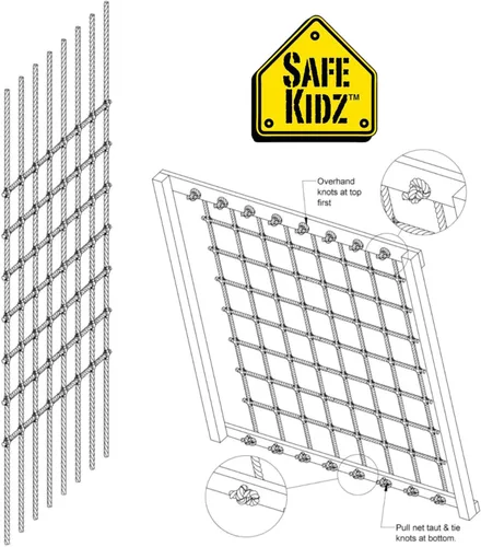 Vista 2 de Red de escalada de carga XL, escalera de cuerda 100% poliéster, 108 pulgadas de largo x 70 pulgadas de ancho + broca e instrucciones