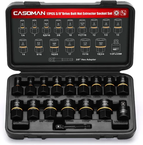 Vista 8 de CASOMAN Juego de dados de extracción de impacto de perno de accionamiento de 3/8 pulgadas, despojado para pernos congelados oxidados dañados, pernos