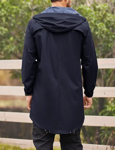 Vista 4 de COOFANDY Chubasquero largo para hombre, chaqueta impermeable para exteriores, con capucha