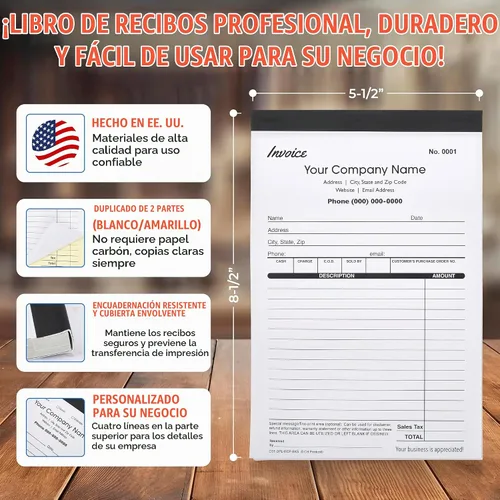 Vista 3 de Formularios comerciales duplicados personalizados y libros autocopiativos con el nombre de su empresa, 2 libros (100 juegos) numerados (factura)