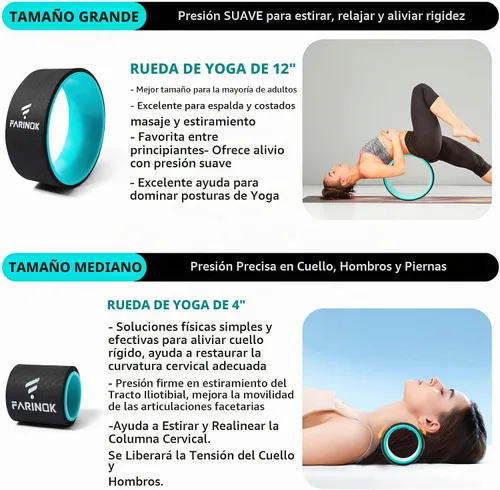 Vista 4 de Yoga Wheel for Stretching & Flexibility to Help Back Aches & Tension, Deep Tissue Muscle Massage. Back Roller Wheel with Extra Cushion, Wider & Verde