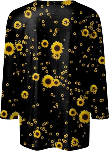 Vista 2 de Camisas para mujer, estilo casual, cuello redondo, manga tres cuartos, impresa, para mujer