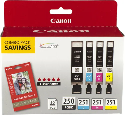 Vista 2 de Canon PGI-250/CLI-251 con papel fotográfico, 50 hojas PGI-250XL, color negro, paquete doble compatible con impresoras MG6320, iP7220 y MG5420