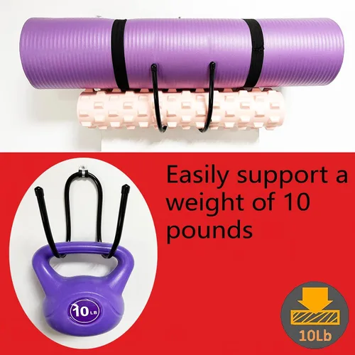 Vista 4 de Paquete de 2 soportes grandes para esterillas de yoga de montaje en pared, organizador de estante de pared para esterilla de yoga/ruedas, rodillo
