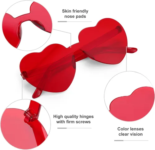 Vista 6 de Dllween 812 pares de lentes de sol de corazón para mujer, lentes de corazón transparentes sin montura de moda para recuerdos de fiesta