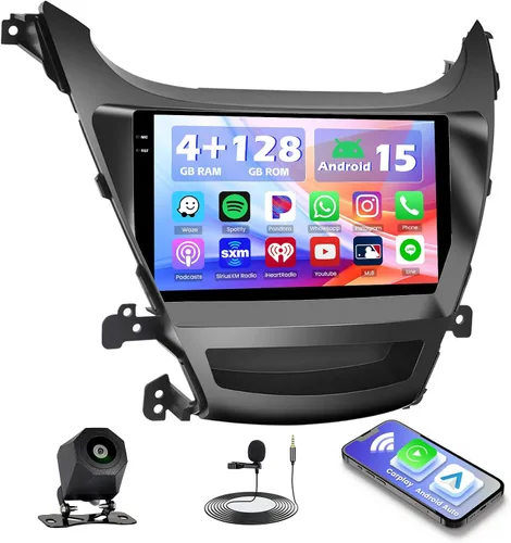 Vista 3 de Hikity 4+64G Android 15 Estéreo de coche para Hyundai Elantra 2014-2016, radio de pantalla táctil de 9 pulgadas con CarPlay, Android Auto