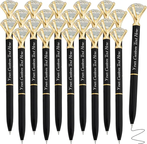 Vista 38 de Bolígrafo de diamante personalizado, bolígrafos de cristal personalizados en negro con nombre y texto, gemas personalizadas, 1 unidad, regalo