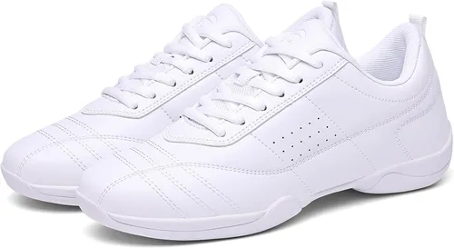 Vista 6 de DADAWEN Zapatos de animación para adultos y jóvenes, zapatos de animadora blancos para mujeres, zapatos de baile, atléticos, deportivos