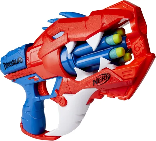 Vista 2 de Nerf DinoSquad Raptor-Slash Blaster, tambor giratorio de 6 dardos, fuego de golpe, diseño de dinosaurio velociraptor
