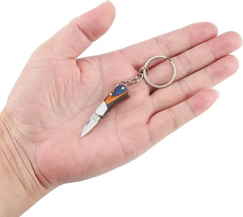 Vista 4 de Luvbestaken - 2 cuchillos de bolsillo pequeños, mini cuchillo para llavero, cuchillo de acero inoxidable EDC, cuchillo plegable con mango de madera