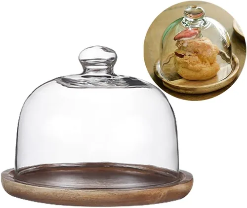 Vista 4 de Rikyo Cúpula de postre de vidrio de 3.25 pulgadas con base de madera