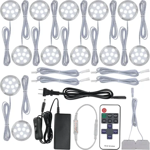 Vista 9 de Iluminación de acento para estantería, luces LED de disco para debajo del gabinete, 110 V eléctrico directo con cable y enchufe de pared, control