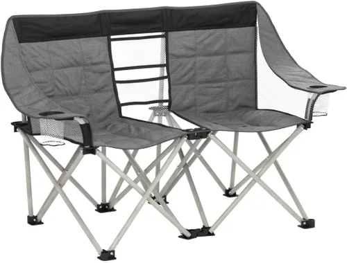 Vista 4 de EasyGo Product Silla de camping – Asiento doble resistente de gran tamaño – Se pliega fácilmente y está acolchado, negro y gris
