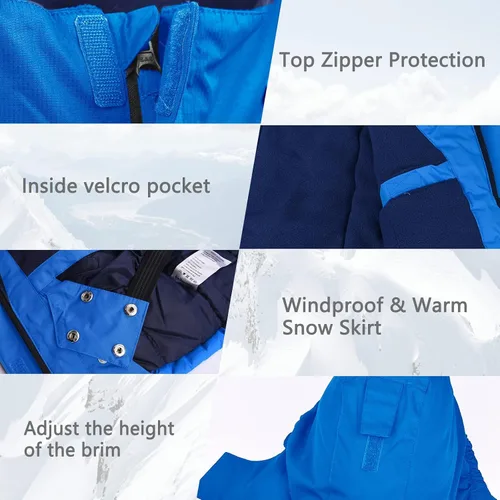 Vista 3 de Chaqueta de esquí impermeable para niños, abrigo de nieve cálido para invierno, con capucha, forro polar resistente al viento