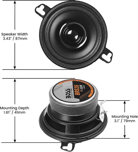 Vista 6 de BOSS Audio Systems BRS35 - Altavoz de reemplazo para puerta de coche de 3.5 pulgadas, 50 vatios máximo, se vende individualmente