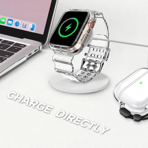 Vista 174 de DABAOZA - Correa transparente compatible con Apple Watch con estuche protector, correa deportiva de TPU con brillo para mujeres y hombres