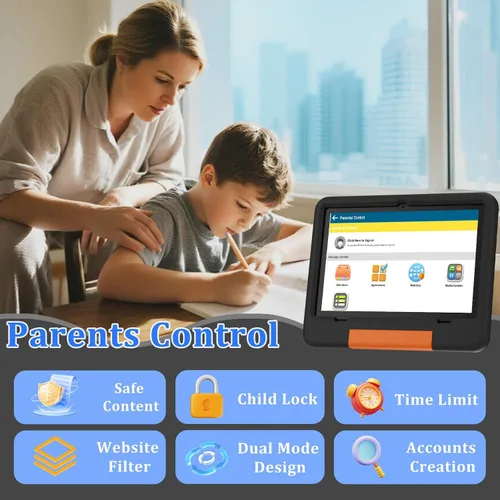 Vista 5 de PEICHENG Tableta para Niños con Estuche Protector EVA, Tableta para Niños Android 15.0 PC 10.1 Pulgadas RAM 20GB (4+16Expand) + ROM 128GB IPS 800 *