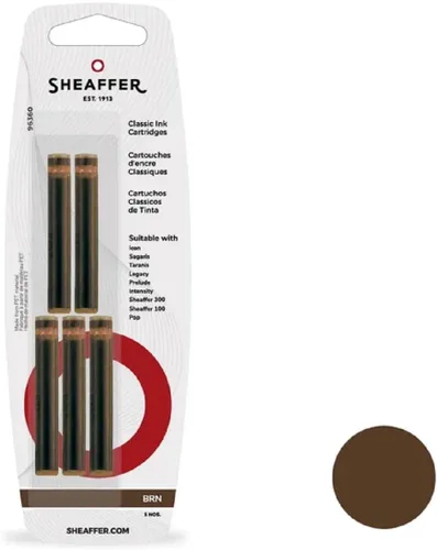 Vista 2 de Sheaffer Skrip - Cartuchos de tinta para pluma estilográfica Classic, color marrón (cinco por tarjeta)