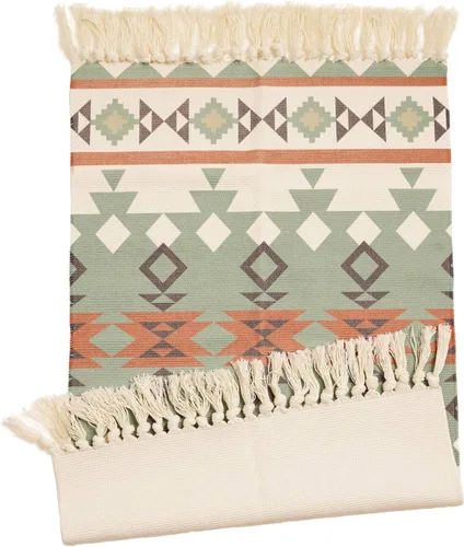 Vista 7 de Winwinplus Alfombra de algodón tejida a mano retro bohemia con borlas, alfombra geométrica para el suelo, sala de estar, dormitorio, decoración