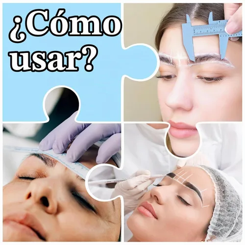 Vista 7 de Teling 6 piezas de herramientas para cejas, regla de medición de cejas, marcador blanco Microblading con regla de papel, marcador de piel