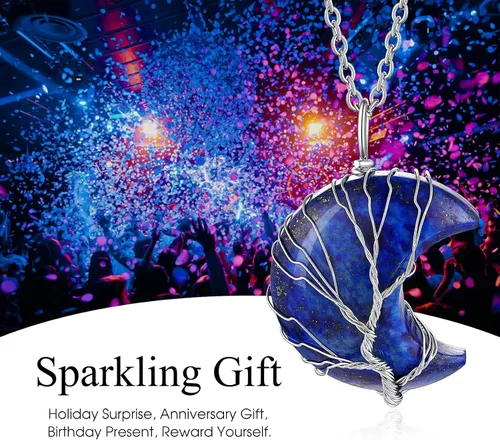 Vista 2 de Bestyle Collar de cristal curativo envuelto en árbol de la vida colgante de piedra natal de 12 meses para parrillas de mujer joyería de piedras