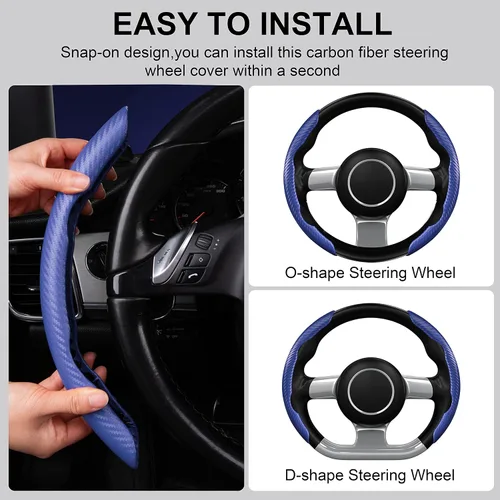Vista 4 de CAR PASS Funda de volante de fibra de carbono, protector de rueda segmentada, accesorios deportivos antideslizantes para automóvil, ajuste universal