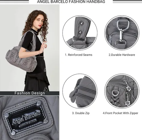 Vista 4 de Angel Kiss Bolso tipo hobo grande para mujer, bolso cruzado de viaje, espacioso y multifuncional de cuero vegano
