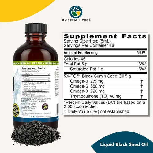 Vista 6 de Amazing Herbs Aceite de semilla negra de alta calidad, sin gluten, sin OMG, prensado en frío, Nigella sativa ayuda a la salud digestiva, apoyo