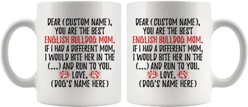 Vista 5 de Taza personalizada con diseño de bulldog inglés para mamá, bulldog británico, taza de mamá de perro bulldog inglés, regalo del dueño de bulldog