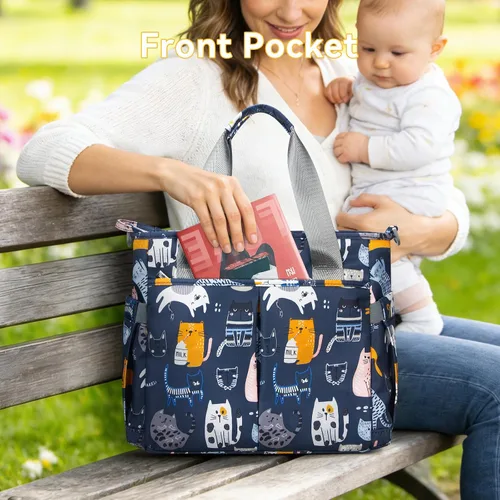 Vista 2 de Bolsa de pañales impermeable para mamá y papá, bolsas de viaje medianas multifunción (paraíso de gatos)