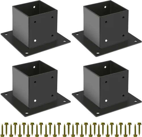 Vista 10 de Base de Poste 4×4, Soportes de Poste de Terraza, Tamaño Interior 3.5"×3.5", Base de Anclaje de Poste de Valla de Acero Grueso, Metal Negro