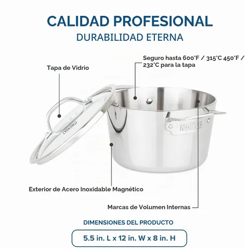 Vista 4 de Viking Olla contemporánea de acero inoxidable de 3 capas, olla de cocina de sopa de 3.4 cuartos de galón con tapa