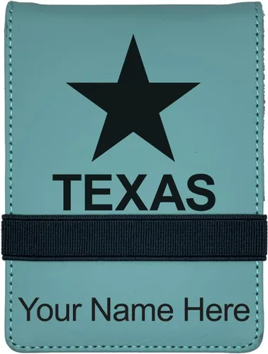 Vista 11 de LaserGram Mini bloc de notas, bandera de Texas, grabado personalizado incluido (negro con oro)